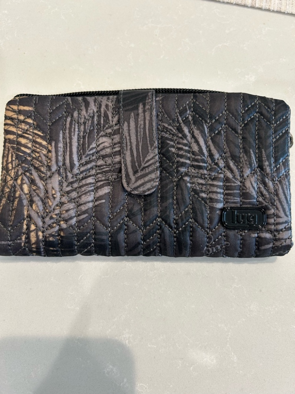 Lug Black, grey and tan Quilted Leaf-Print Wallet with Beige Highlights